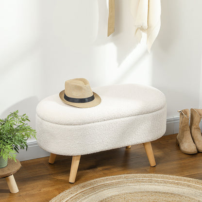 Storage Bench, Upholstered Bench with Lid, Bed Bench with Teddy Velvet Look, for Hallway Bedroom Living Room, Wooden Frame 82 x 41 x 45 cm White