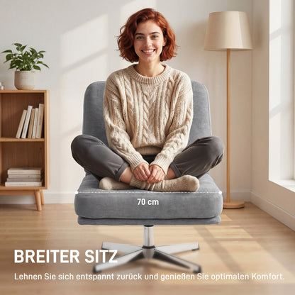 360° Swivel Chenille Lounge Chair — Extra-Wide Padded Reading Chair with Metal Legs, Light Gray