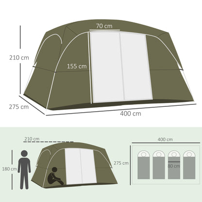 Family Camping Tent for 4-8 People with 2 Bedrooms Large Camping Tent with 2 Pockets and Mesh Windows Waterproof 157.5x108.3x82.7 inches Green