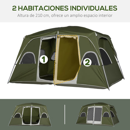 Family Camping Tent for 4-8 People with 2 Bedrooms Large Camping Tent with 2 Pockets and Mesh Windows Waterproof 157.5x108.3x82.7 inches Green