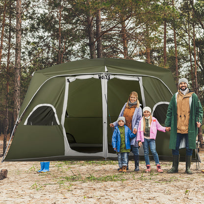 Family Camping Tent for 4-8 People with 2 Bedrooms Large Camping Tent with 2 Pockets and Mesh Windows Waterproof 157.5x108.3x82.7 inches Green
