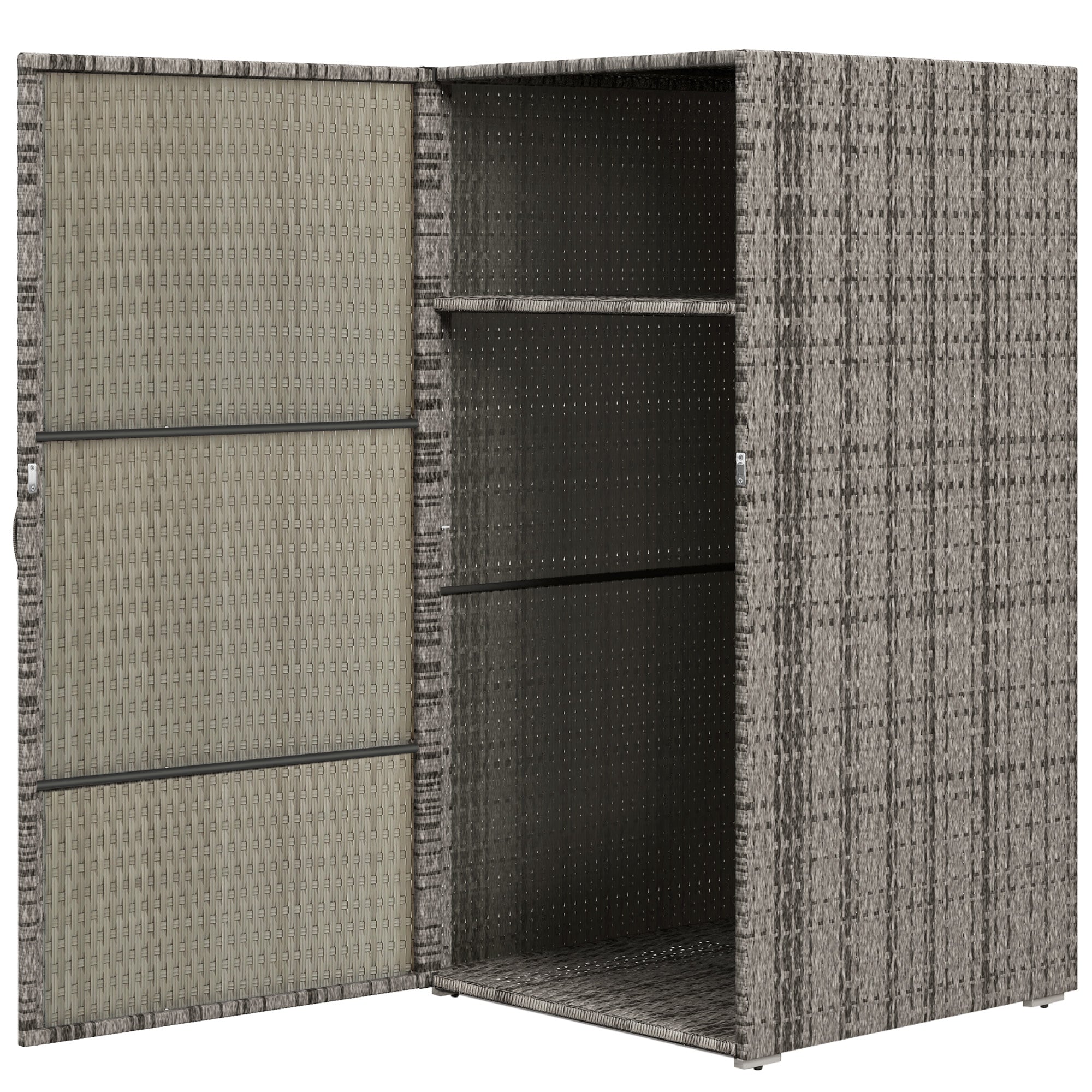 Outdoor and Indoor Rattan PE Cabinet, Garden Cabinet with 2 Compartments for Terrace and Poolside, 60x63x120cm, Grey