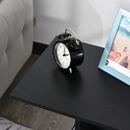 Modern Side Table C-Shaped End Table with Wheels Open Shelves for Living Room Bedroom 45x35x58 cm Black