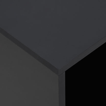 Modern Side Table C-Shaped End Table with Wheels Open Shelves for Living Room Bedroom 45x35x58 cm Black