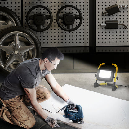 50W LED Floodlight with Adjustable Heads and Stand 4250 Lumens IP65 6500K Weatherproof Portable LED Projector Light with Handle for Indoor and Outdoor Use Yellow and Black