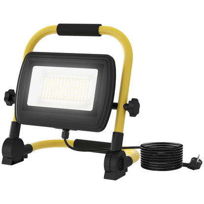 50W LED Floodlight with Adjustable Heads and Stand 4250 Lumens IP65 6500K Weatherproof Portable LED Projector Light with Handle for Indoor and Outdoor Use Yellow and Black