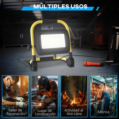 50W LED Floodlight with Adjustable Heads and Stand 4250 Lumens IP65 6500K Weatherproof Portable LED Projector Light with Handle for Indoor and Outdoor Use Yellow and Black