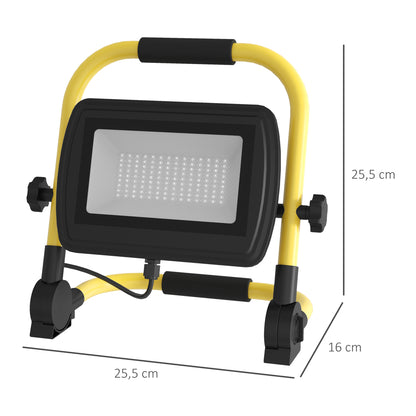 50W LED Floodlight with Adjustable Heads and Stand 4250 Lumens IP65 6500K Weatherproof Portable LED Projector Light with Handle for Indoor and Outdoor Use Yellow and Black