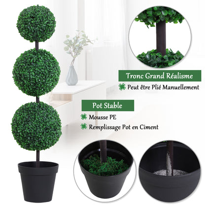 Artificial Boxwood Topiary with 3 Balls Ø 30 x 112H cm Green