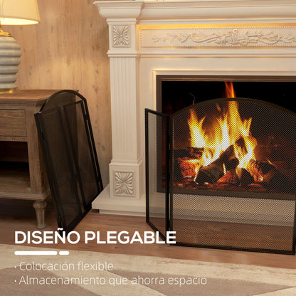 Fireplace Spark Guard 3-Panel Foldable Fireplace Protector with Steel Structure 96x62 cm Black