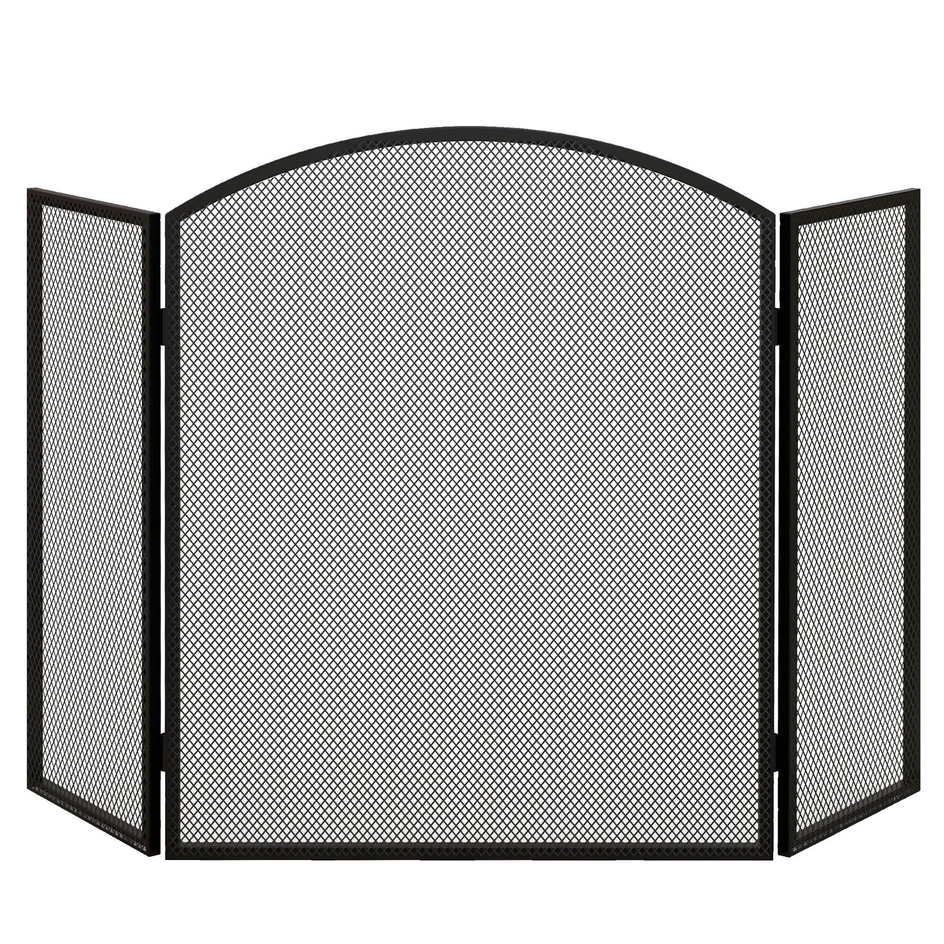 Fireplace Spark Guard 3-Panel Foldable Fireplace Protector with Steel Structure 96x62 cm Black