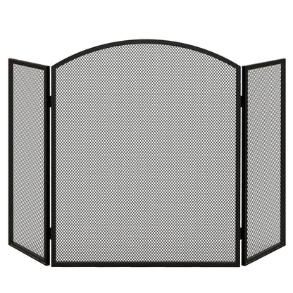 Fireplace Spark Guard 3-Panel Foldable Fireplace Protector with Steel Structure 96x62 cm Black