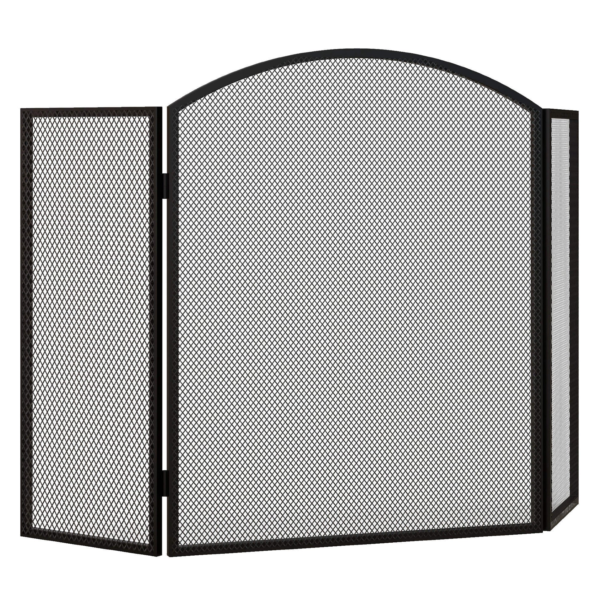 Fireplace Spark Guard 3-Panel Foldable Fireplace Protector with Steel Structure 96x62 cm Black
