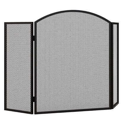 Fireplace Spark Guard 3-Panel Foldable Fireplace Protector with Steel Structure 96x62 cm Black