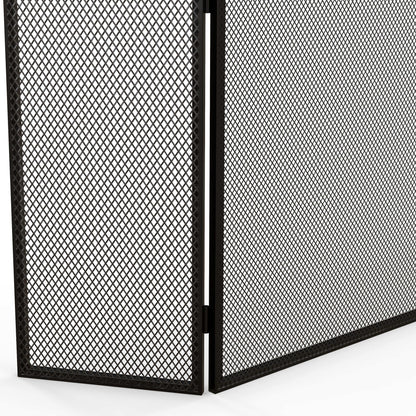 Fireplace Spark Guard 3-Panel Foldable Fireplace Protector with Steel Structure 96x62 cm Black