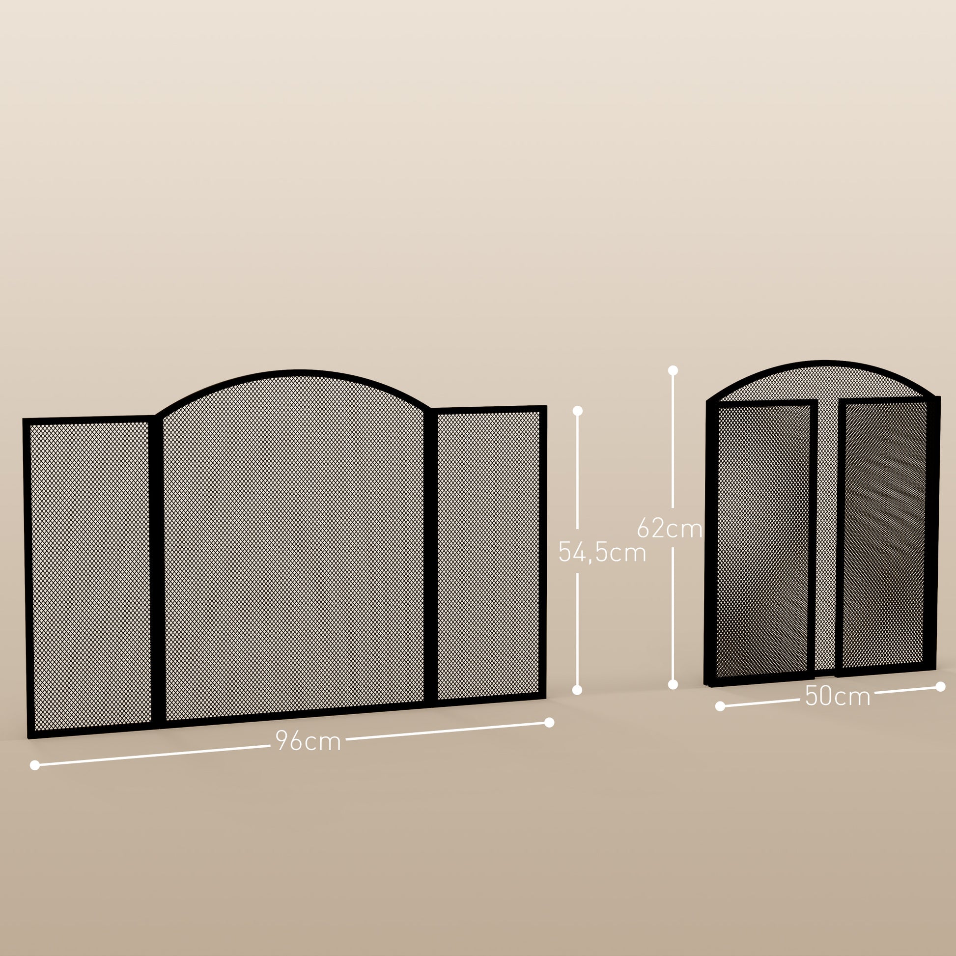 Fireplace Spark Guard 3-Panel Foldable Fireplace Protector with Steel Structure 96x62 cm Black