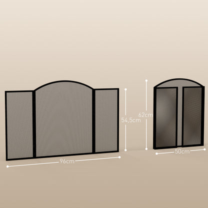 Fireplace Spark Guard 3-Panel Foldable Fireplace Protector with Steel Structure 96x62 cm Black