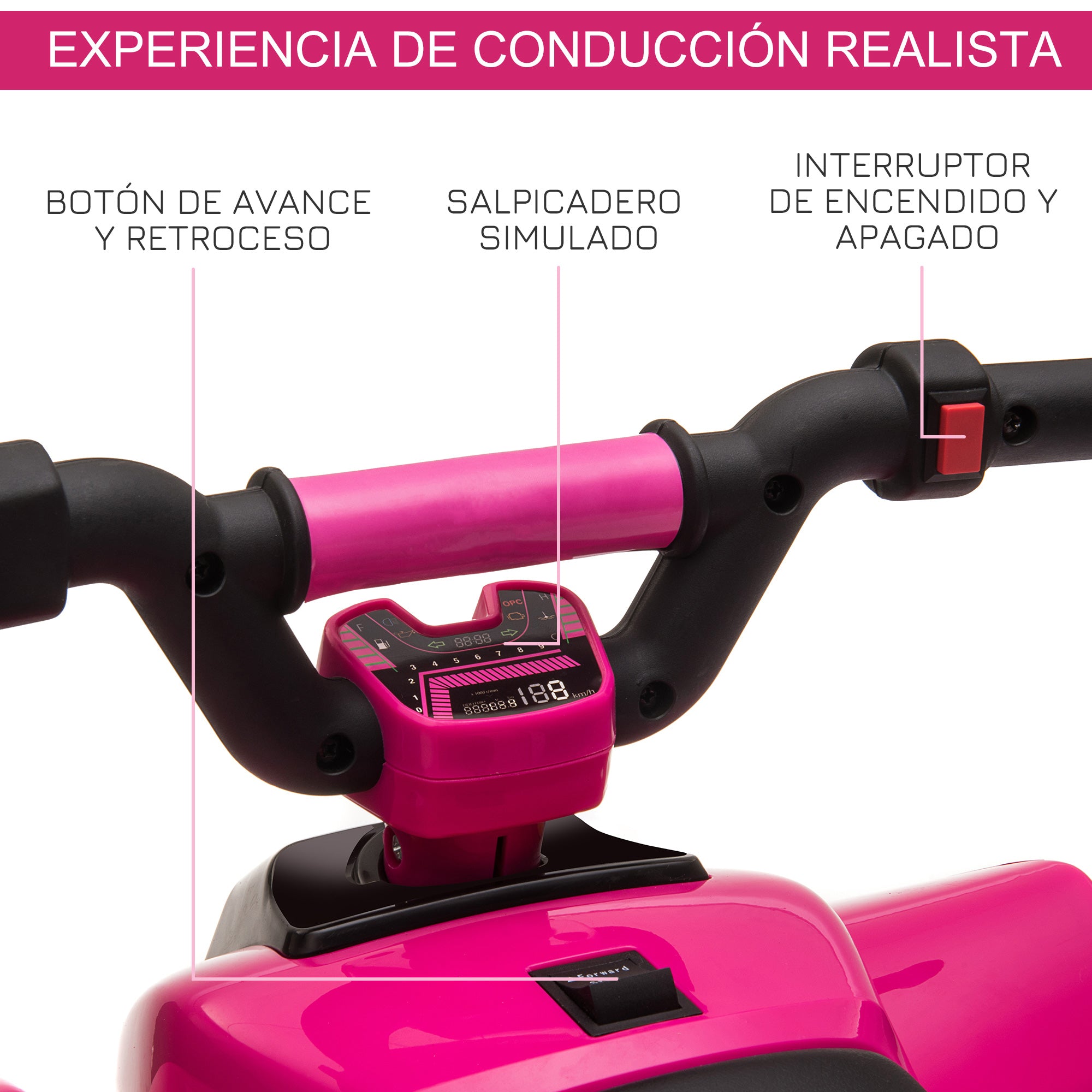 Electric Quad for Children 18-36 Months Electric ATV with Forward and Reverse 6V Battery-Powered Quad 20 kg Max Load 72x40x45.5 cm Pink