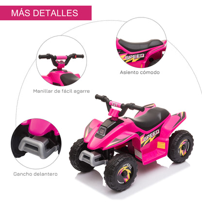 Electric Quad for Children 18-36 Months Electric ATV with Forward and Reverse 6V Battery-Powered Quad 20 kg Max Load 72x40x45.5 cm Pink