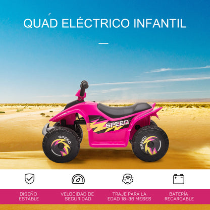 Electric Quad for Children 18-36 Months Electric ATV with Forward and Reverse 6V Battery-Powered Quad 20 kg Max Load 72x40x45.5 cm Pink