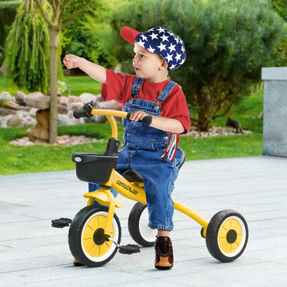 Kids Tricycle for 2-5 Year Olds with Adjustable Seat, Bike for Kids with Basket and Bell, 70.5x53x58 cm, Yellow