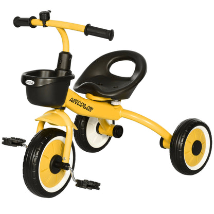 Kids Tricycle for 2-5 Year Olds with Adjustable Seat, Bike for Kids with Basket and Bell, 70.5x53x58 cm, Yellow