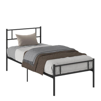 Bed Frame 90 x 190 cm Single Bed in Steel with Slatted Frame, Headboard and Footboard, Height 31 cm with Storage Under Bed, Black