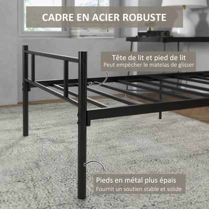 Bed Frame 90 x 190 cm Single Bed in Steel with Slatted Frame, Headboard and Footboard, Height 31 cm with Storage Under Bed, Black