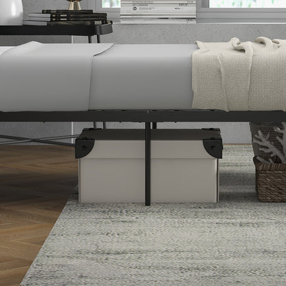 Bed Frame 90 x 190 cm Single Bed in Steel with Slatted Frame, Headboard and Footboard, Height 31 cm with Storage Under Bed, Black