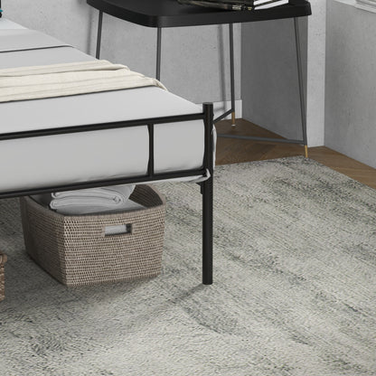 Bed Frame 90 x 190 cm Single Bed in Steel with Slatted Frame, Headboard and Footboard, Height 31 cm with Storage Under Bed, Black