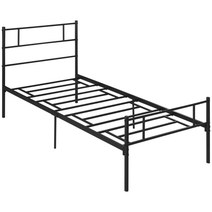 Bed Frame 90 x 190 cm Single Bed in Steel with Slatted Frame, Headboard and Footboard, Height 31 cm with Storage Under Bed, Black