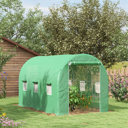 Tunnel Greenhouse 400x200x205 cm Garden Greenhouse with Roll-Up Door and 6 Windows PE Cover 140 g/m² Metal Frame for Growing Plants Vegetables Green