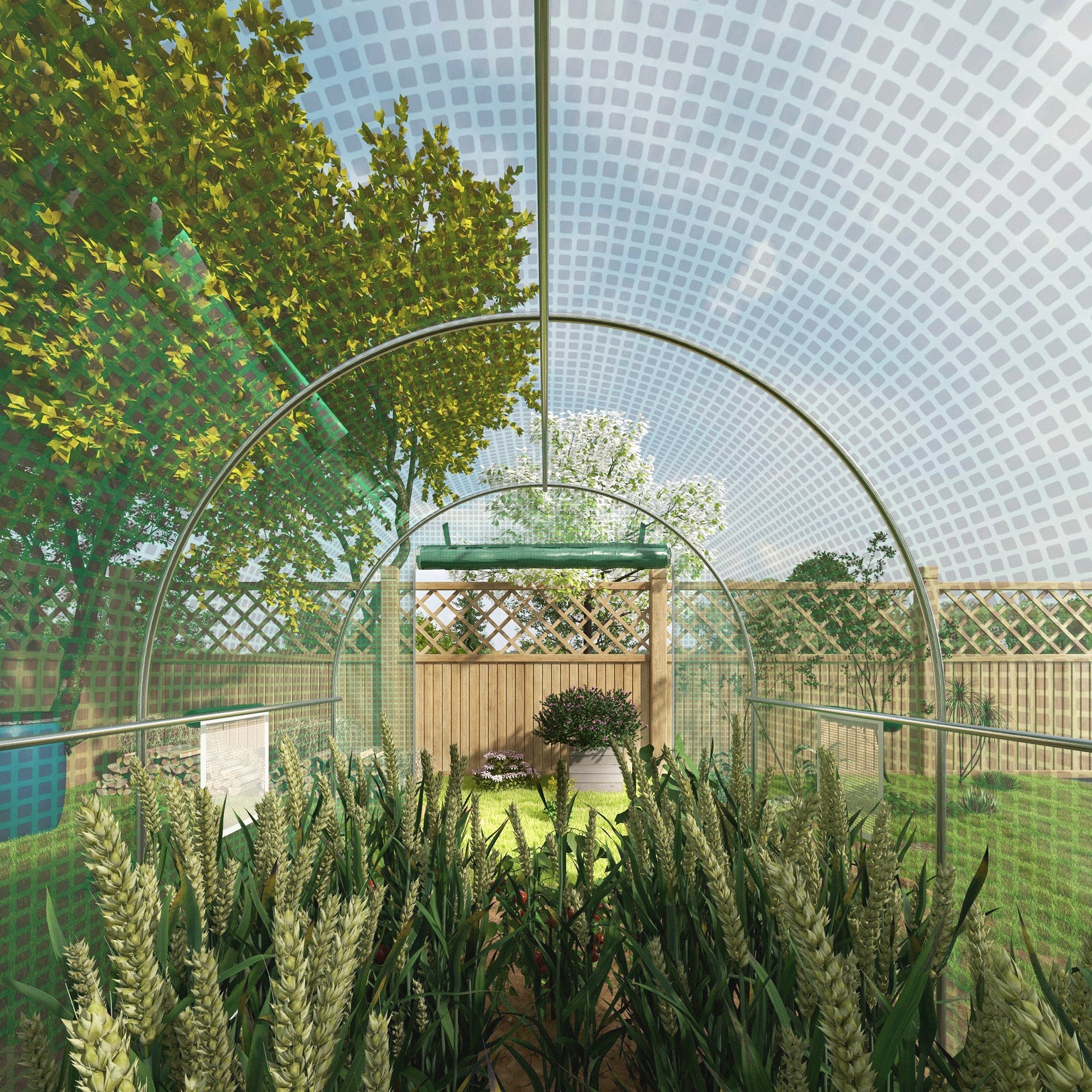 Tunnel Greenhouse 400x200x205 cm Garden Greenhouse with Roll-Up Door and 6 Windows PE Cover 140 g/m² Metal Frame for Growing Plants Vegetables Green