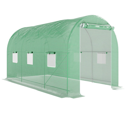 Tunnel Greenhouse 400x200x205 cm Garden Greenhouse with Roll-Up Door and 6 Windows PE Cover 140 g/m² Metal Frame for Growing Plants Vegetables Green