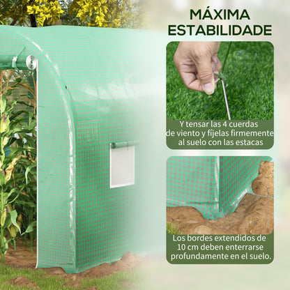 Tunnel Greenhouse 400x200x205 cm Garden Greenhouse with Roll-Up Door and 6 Windows PE Cover 140 g/m² Metal Frame for Growing Plants Vegetables Green