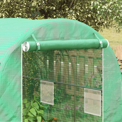 Tunnel Greenhouse 400x200x205 cm Garden Greenhouse with Roll-Up Door and 6 Windows PE Cover 140 g/m² Metal Frame for Growing Plants Vegetables Green