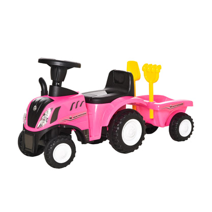 No-Pedal Tractor for Kids 12-36 Months with Removable Trailer Ride-On Car with Horn Headlights Floor Seat 25 kg Load Capacity 91x29x44 cm Pink
