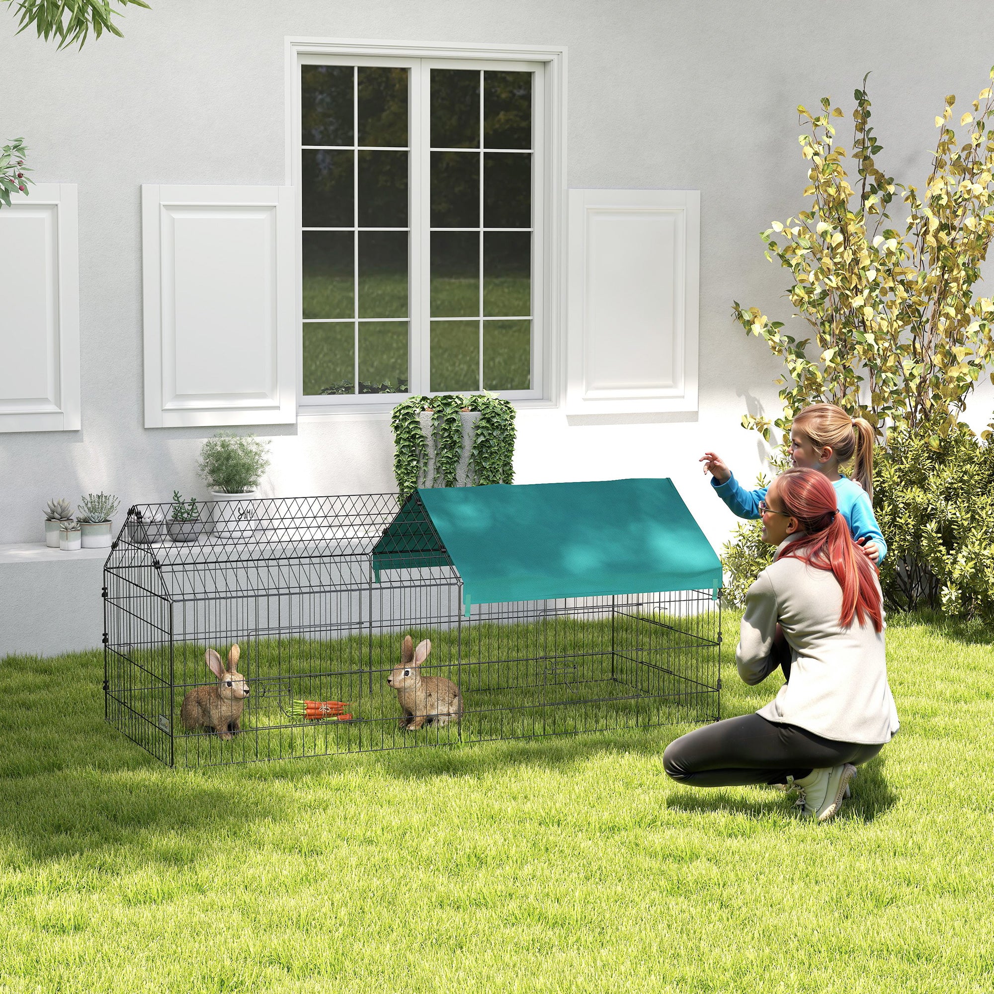 Small Animal Cage Rodent Cage Steel with Doors and Top Fabric for Rabbits Chinchillas Chickens 185x75x75 cm Green