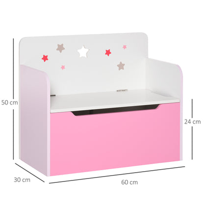 2 in 1 Wooden Toy Storage Bench with Backrest for Children 3-6 Years Old, 60x30x50 cm, Pink