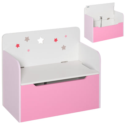 2 in 1 Wooden Toy Storage Bench with Backrest for Children 3-6 Years Old, 60x30x50 cm, Pink