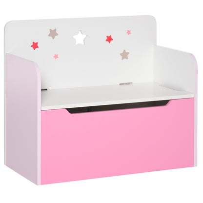 2 in 1 Wooden Toy Storage Bench with Backrest for Children 3-6 Years Old, 60x30x50 cm, Pink