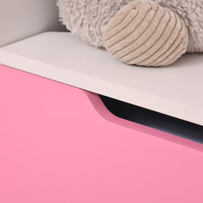 2 in 1 Wooden Toy Storage Bench with Backrest for Children 3-6 Years Old, 60x30x50 cm, Pink