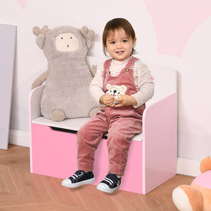 2 in 1 Wooden Toy Storage Bench with Backrest for Children 3-6 Years Old, 60x30x50 cm, Pink