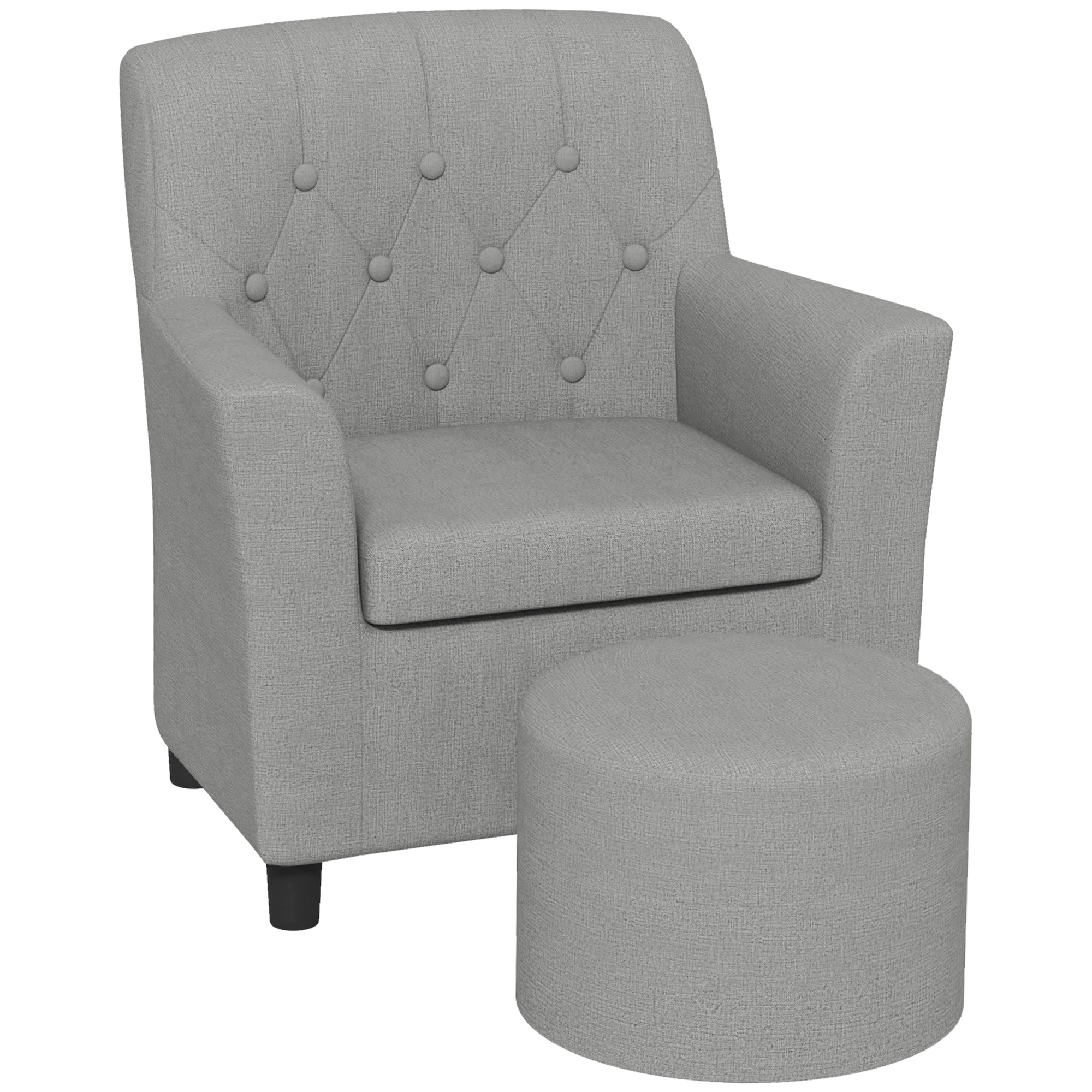 Children's Chair Children's Sofa with Ottoman Kids Couch 1.5-3 Years Children's Furniture Nursery Linen Look Eucalyptus Wood Gray 45 x 43 x 50.5 cm