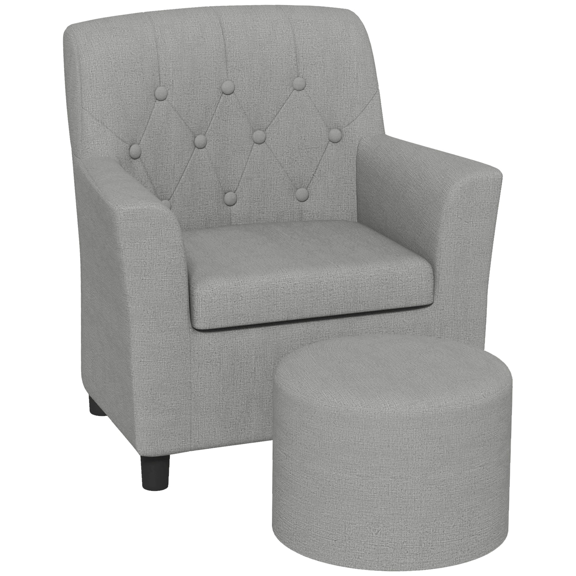 Children's Chair Children's Sofa with Ottoman Kids Couch 1.5-3 Years Children's Furniture Nursery Linen Look Eucalyptus Wood Gray 45 x 43 x 50.5 cm