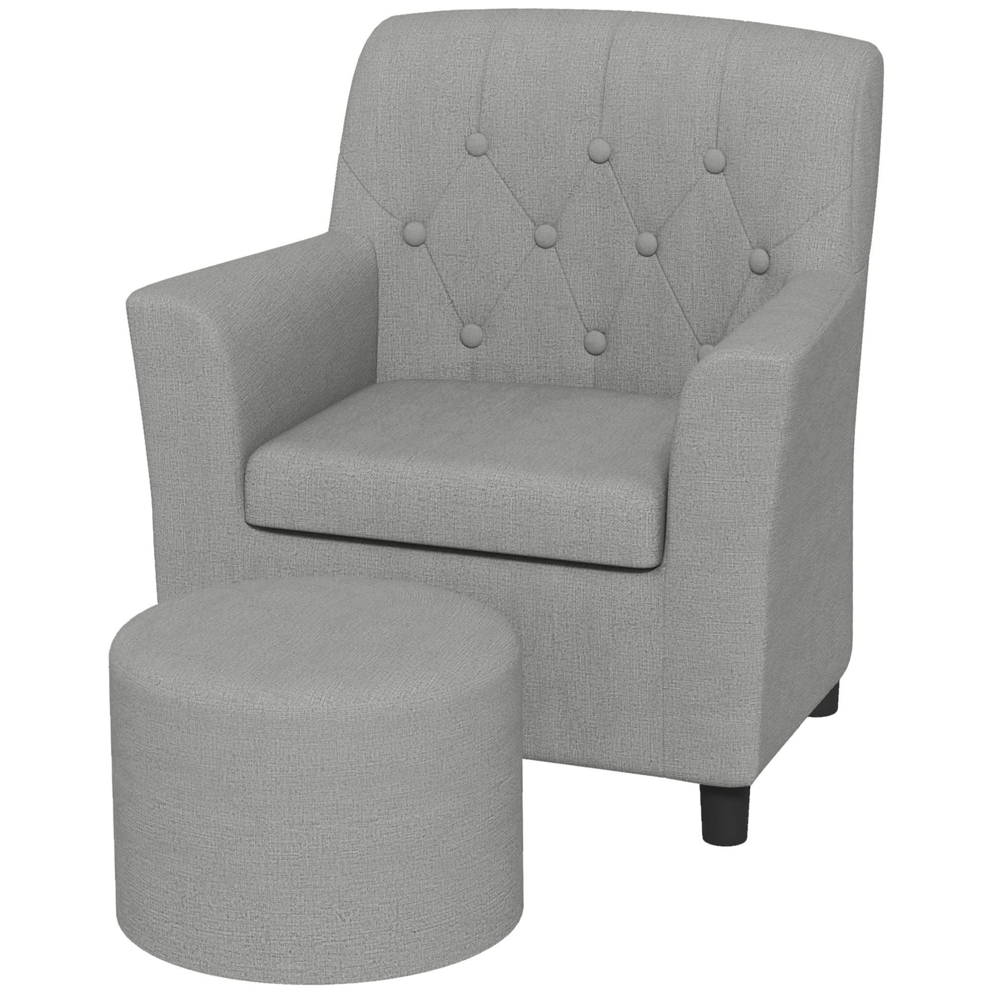 Children's Chair Children's Sofa with Ottoman Kids Couch 1.5-3 Years Children's Furniture Nursery Linen Look Eucalyptus Wood Gray 45 x 43 x 50.5 cm