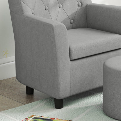 Children's Chair Children's Sofa with Ottoman Kids Couch 1.5-3 Years Children's Furniture Nursery Linen Look Eucalyptus Wood Gray 45 x 43 x 50.5 cm