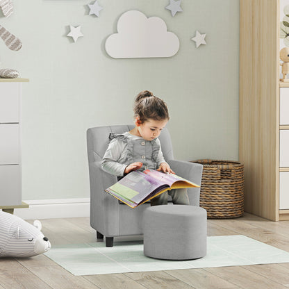Children's Chair Children's Sofa with Ottoman Kids Couch 1.5-3 Years Children's Furniture Nursery Linen Look Eucalyptus Wood Gray 45 x 43 x 50.5 cm