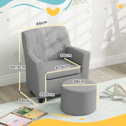 Children's Chair Children's Sofa with Ottoman Kids Couch 1.5-3 Years Children's Furniture Nursery Linen Look Eucalyptus Wood Gray 45 x 43 x 50.5 cm