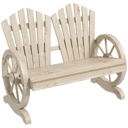 2-Seater Solid Wood Garden Bench with Armrest, Patio Furniture 250kg Capacity, Rustic Bench for Garden, Terrace, and other Outdoor Areas, 108 x 66 x 95 cm, Natural Wood